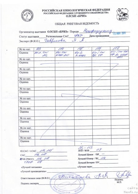 Фото: Ринговая ведомость