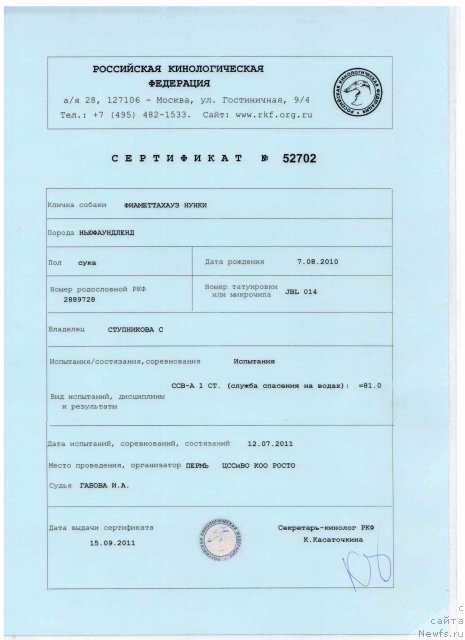 Фото: ньюфаундленд Фиаметтахауз Нунки (Fiamettahauz  Nunki)